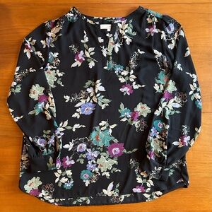 LOFT Size Large Floral Black Blouse